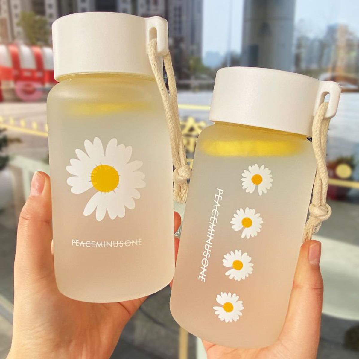 1 Pcs 500Ml Small Daisy Transparent Plastic Water Bottles Water Bottle Portable Travel