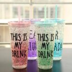 Attractive Acrylic Frosty Mason Jar Ice Cup with Straw and Lid Freezing Gel for Juice 450 ML