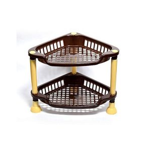 2 Layer Triangular V Shaped Plastic Storage Holder Rack - Kitchen Bathroom Cosmetics Corner Shelf - Random Color