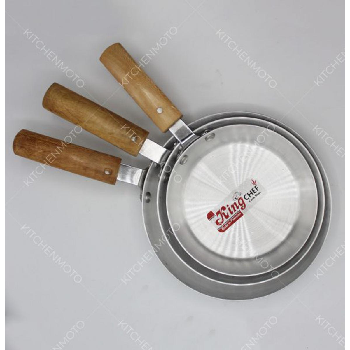 Fry Pan Pack of 3 Silver Steel Frying Pan Silver Pots & Pans Dinnerware Fry pan With Wooden Handle