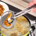 Afzal Shop - Multi-functional 2 in 1 Kitchen Sifter Strainer Tongs Fry Tool Filter Spoon Stainless Steel Wire Kitchen Tongs for Cooking