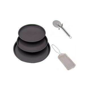 Pack of 3 PIzza Pan Set With Pizza Cutter And Cheese Grater