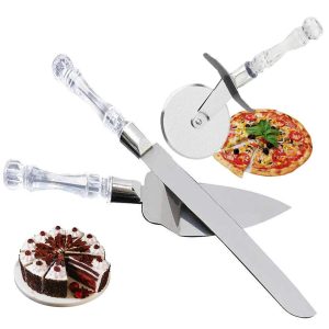 Stainless Steel Cake Knife, Server Set and Pizza Cutter with Acrylic Handle