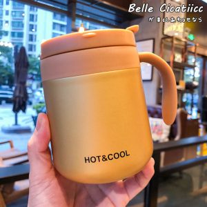 Stainless Steel Double Wall Vacuum Flask Office Coffee Tea Thermos Tumbler Cup With Handle Travel Coffee Mug