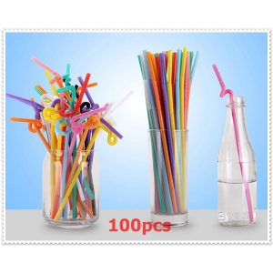 Flexible Disposable Extra Drinking Straws - Multi Colours-(Pack Of 100 )