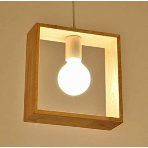 Wooden Hanging Lamp for Room - Square Shape Rustic Wood Ceiling Lights