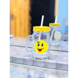 Juice Glass  Juice Mug  Juice glass with lid and straw  Emoji design juice glass
