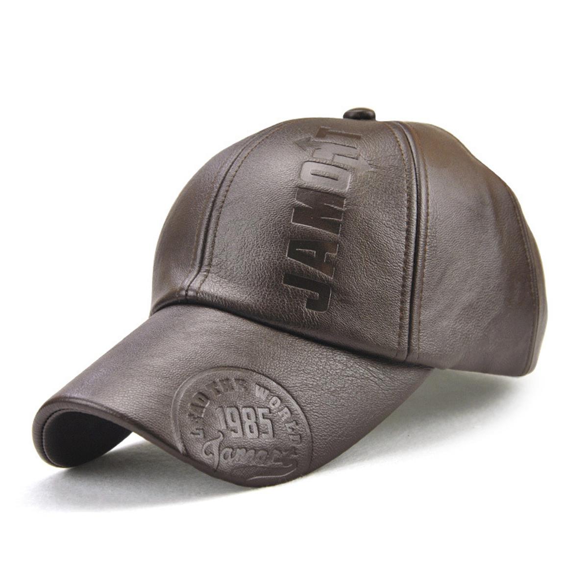 JAMONT Outdoor Winter Cap PU Leather Baseball Cap Men Snapback Hat Casquette Gorras Para Hombre Mens Peaked Cap-Deep Coffee