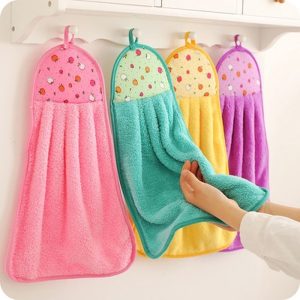 1pcs Coral Velvet Bathroom Supplies Soft Hand Towel Absorbent Cloth Dishcloths Hanging Cloth Kitchen Accessories