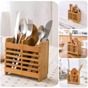Bamboo Spoon Chopsticks Storage Rack Holder, Wall Hanging Cutlery Tableware Storage