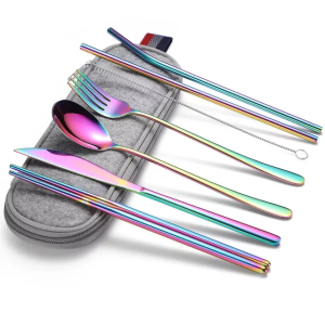 SS Stainless Steel Fork Spoon Chopsticks Straw Cutlery Set