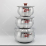 Pot Set Aluminium With Metal Finish 3 Pieces Baby Handi set ہینڈسیٹ ڈیگی سیٹ Degchi Set Bowl