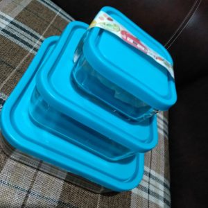 Set of 3 Glass Air Tight Bowl , Jar Set With Plastic LID AARmarket IRAN 250 Gm + 400 + 1000 GM