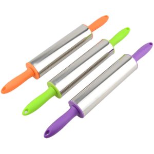 Stainless Steel Rolling Pins With Plastic Handle Smooth Non-Stick Dough Roller