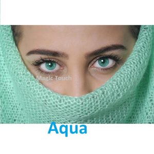 Pair of aqua Contact Lenses with container and solution For Boys and Girls Daily Use