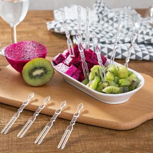New 50 pc Disposable Party Forks BBQ Sticks fruit fork Transparent Appetizer Forks Set Mini Cake Forks Cocktail Forks For Desserts