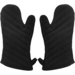 Oven Mitts, Premium Heat Resistant Kitchen Gloves Cotton & Polyester Quilted Oversized Mittens, 1 Pair, Black