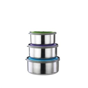 Bowl 3 piece round Steel Mixing or Food Bowl Set with Lid