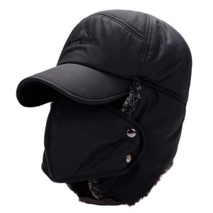 Men Winter Warm Ushanka Hat Fleeced Thick Cap with Earflaps and Mask Windproof Outdoor Cycling Hat