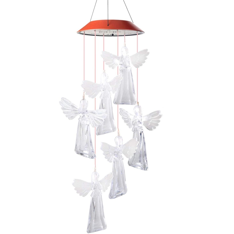 Angel Wind Chime Red Cover Solar Wind Chimes Outdoor Gardening Gifts for Mom Unique Birthday Gifts for Women