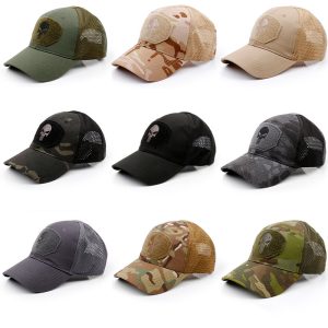 New tide cool Punisher Skull Multicam operators mesh baseball cap Men Fitted Cap Tactical Good quality Breathable outdoor sports
