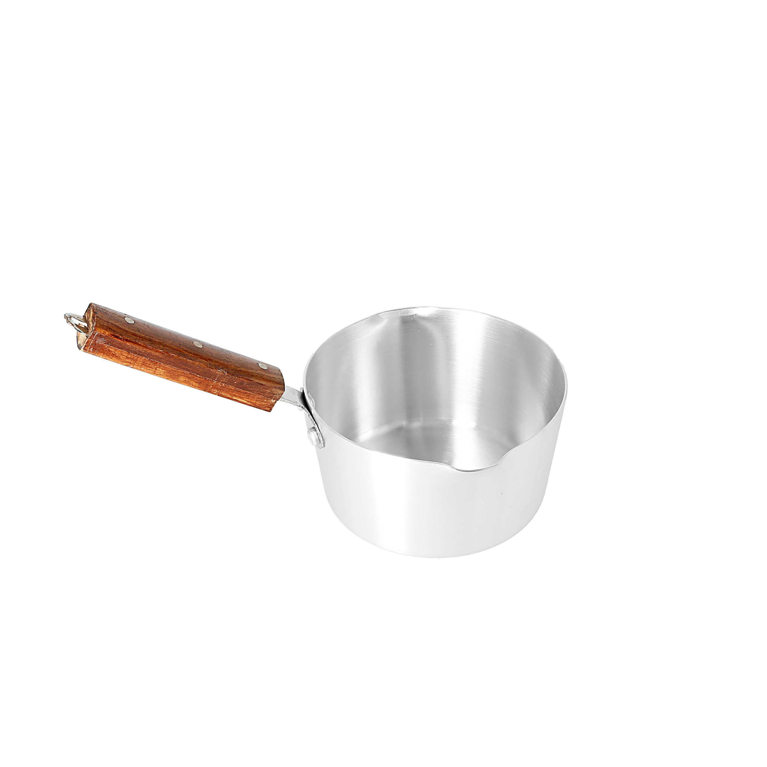 Milk Pan - Sauce Pan - Aluminium Silver - With Wood Handle Grip