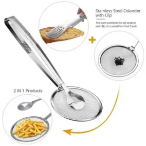 Multi-Functional 2 in 1 Fry Pan Filter Spoon with Clip