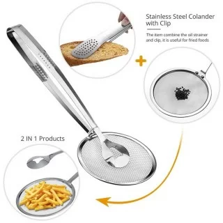 Multi-Functional 2 in 1 Fry Pan Filter Spoon with Clip