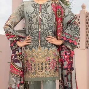 Jazmin - 3PC Embroidered Printed Shirt with Printed Chiffon Dupatta