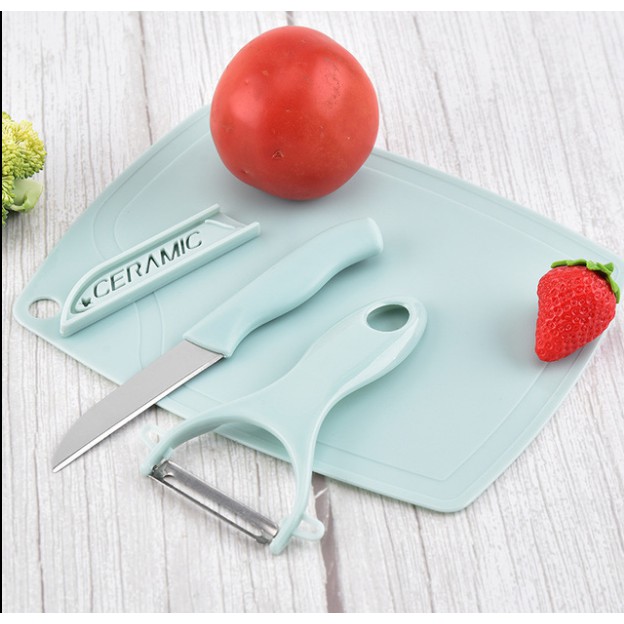 3 in 1 Ceramic Fruit Knife + Peeler + Chopping Board Set