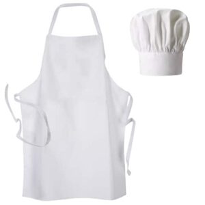 Chef Cap White & Chef Apron in Multi Colour For Kids Cooking Baking & Painting 1pc Chef Cap & 1pc Apron Suitable For 3 To 12 Years