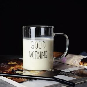 Borosilicate Good Morning Mug, printed glass cup with Handle for Juice Tea cup & Coffee cup