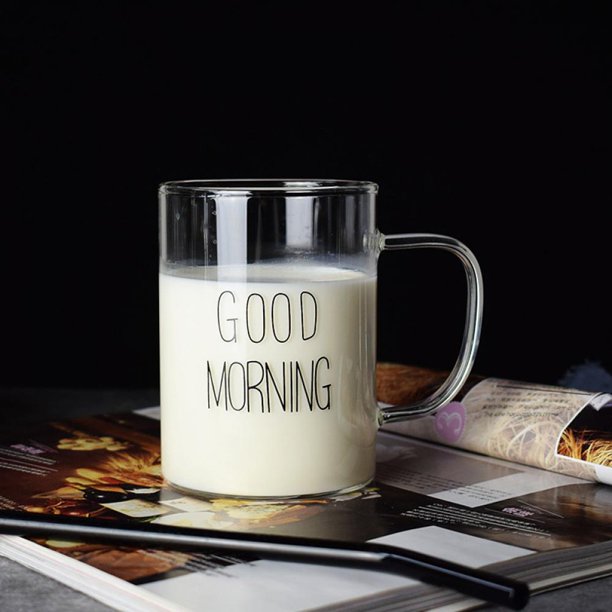 Borosilicate Good Morning Mug, printed glass cup with Handle for Juice Tea cup & Coffee cup