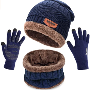 BURU Luxury 3 Pc Full Beanie Set Winter Beanie Cap Neck Warmer & Gloves Set