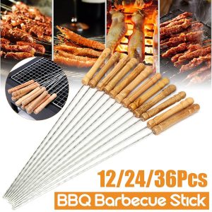 pack of 12 Stainless Steel Metal Barbeque Skewer Needle BBQ Kebab Stick Utensil 30cm