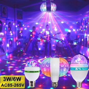 Auto Rotating E27 RGB Crystal Magic Ball Lumiere Sound Control Moving Head DJ Disco Party Light