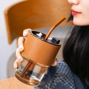 Glass Coffee Mug with Straw