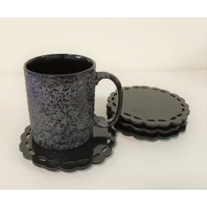 Six Piece Coasters, Black Color, Circular Shape with Curvy edges (No Stand)