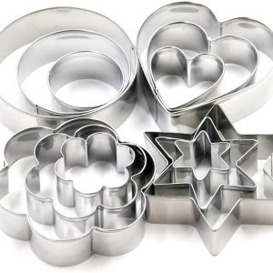 12pcsset Stainless Steel Cookie Cutter Biscuit DIY Mold Star Heart Round Flower Shape Cutter Baking Mould Tools