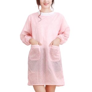 Women Floral Waterproof Long Sleeve Kitchen Cooking Baking Apron Working Smock