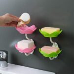Wall- Mounted Drain Soap Box Double Layer Flower Shaped Soap Tray Removable Soap
