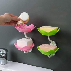 Wall- Mounted Drain Soap Box Double Layer Flower Shaped Soap Tray Removable Soap