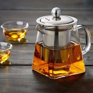 Square Glass Teapot with Heat Resistant Stainless Steel Infuser, Borosilicate Glass Teapot, Glass Tea Kettle