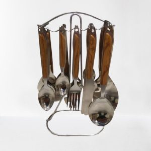 Cutlery Set Wood Handle Design Spoon Set With Stand 29Pcs Serving for 6 Person