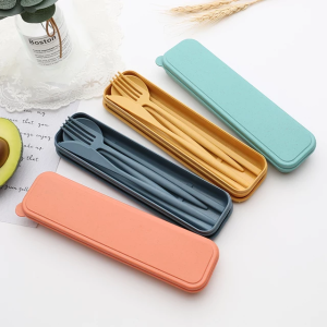 Wheatstraw Natural Plastic BioPlastic Fork Spoon Chopsticks Knife Box Cutlery 4 Pcs Set