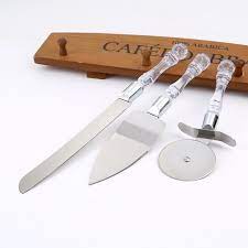 Stainless Steel Cake Knife, Server Set and Pizza Cutter with Acrylic Handle