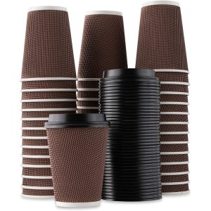 Pack of 10 - Disposable Stylish Printed Ripple Coffee Cups with LidCover - Multipurpose
