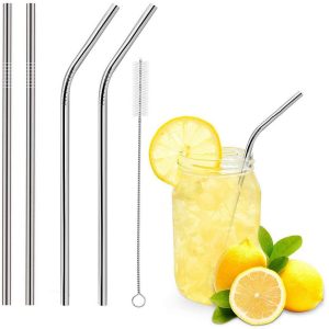 Stainless Steel Metal Drinking Straw Reusable Straws Reusable 3Pcs METAL STRAWS Set with Cleaner Stainless Steel Drinking Straw