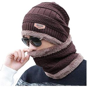 Brown Beanie Cap Neck Warmer Full Set-2 Piece