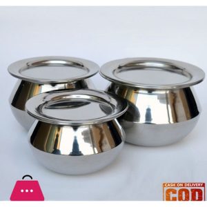 Stainless Steel Handi Set 3 Pieces Set with Lids Cooking Kitchenware Pot 3pcs